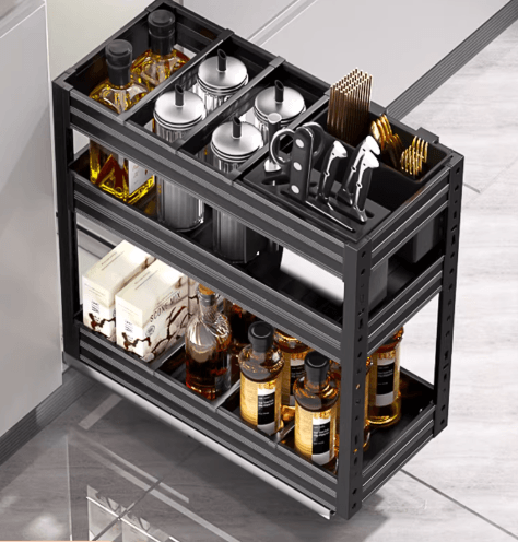 Deepened all-aluminum black, 2-layer cutlery holder with knife rack