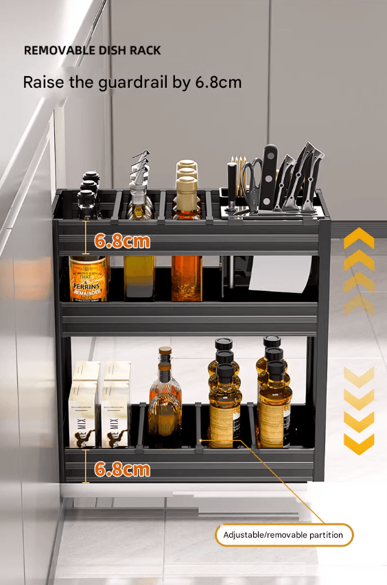 Deepened all-aluminum black, 2-layer cutlery holder with knife rack - Image 2