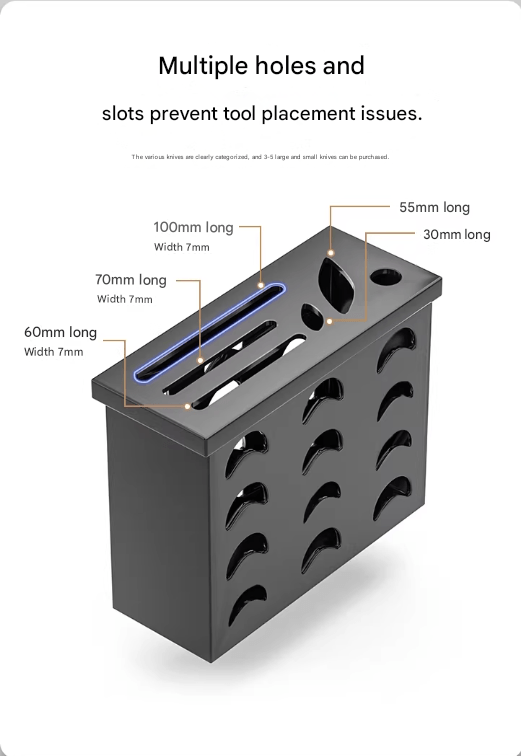 Deepened all-aluminum black, 2-layer cutlery holder with knife rack - Image 6