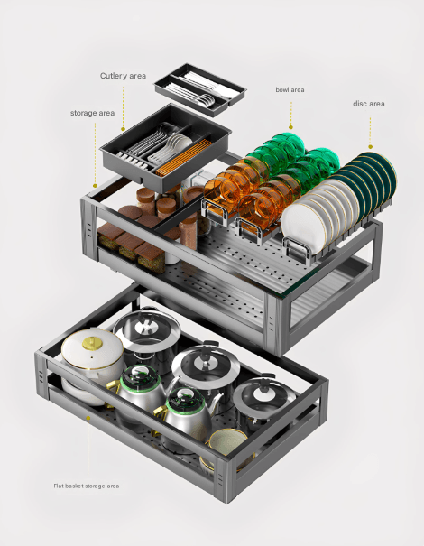 Pull-out kitchen cabinet 304 stainless steel drain basket, double-layer drawer cabinet - Image 2