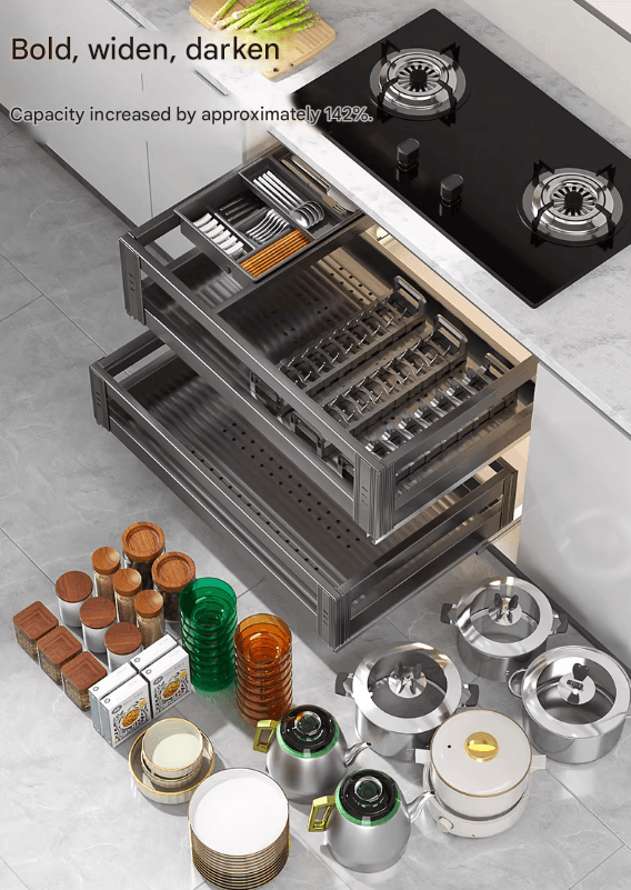 Pull-out kitchen cabinet 304 stainless steel drain basket, double-layer drawer cabinet - Image 4