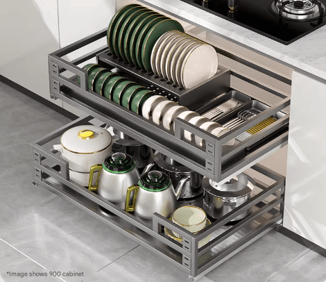 Pull-out kitchen cabinet 304 stainless steel drain basket, double-layer drawer cabinet